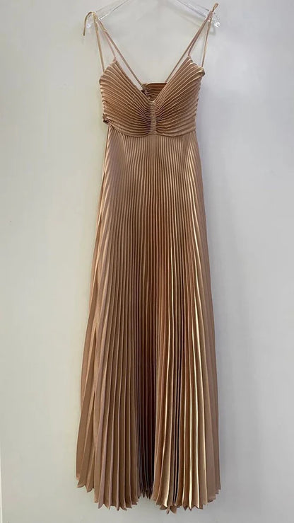 Modern A-Line Spaghetti Straps Sleeveless Open Back Floor-Length Evening Dress