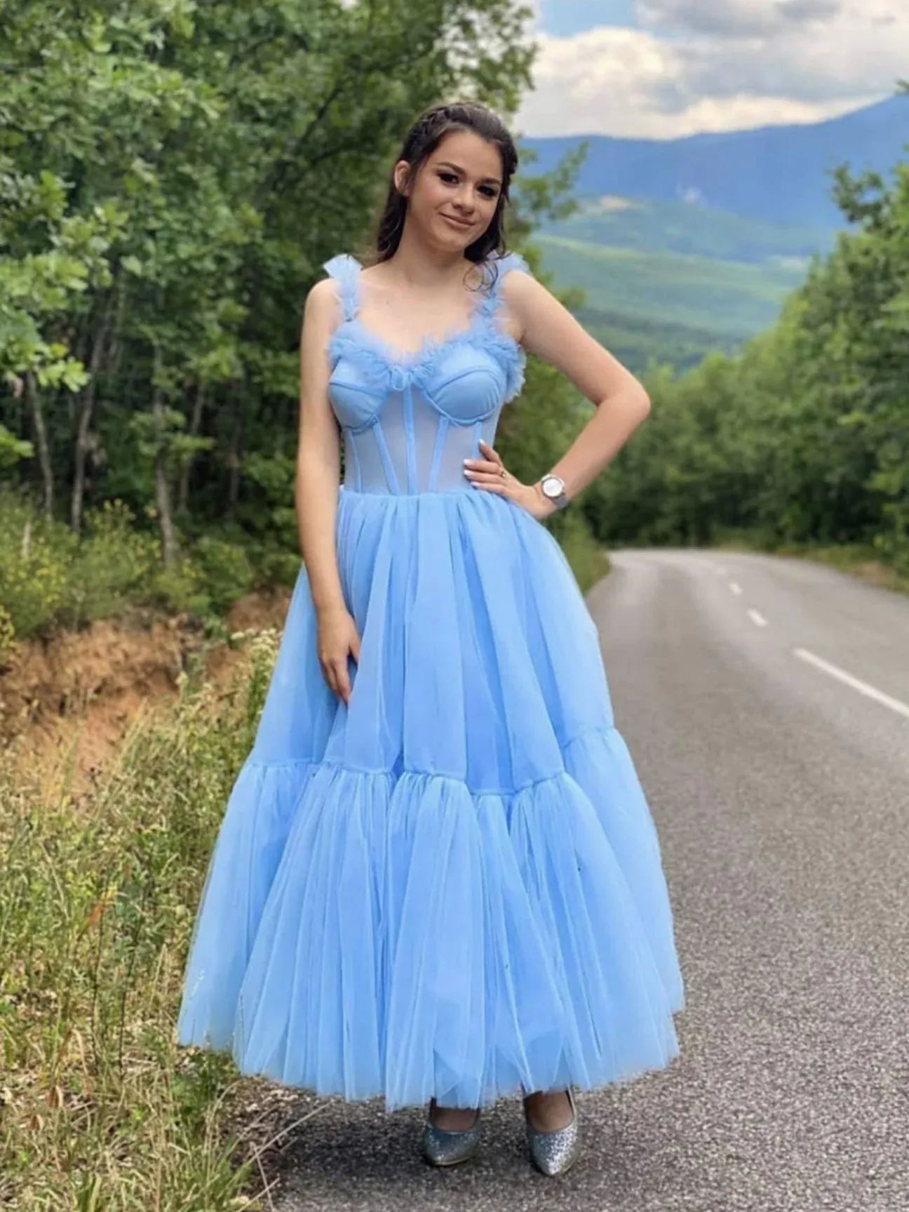 Modern A-Line Sweetheart Neck Sleeveless Lace Up Ankle-Length Prom Dress