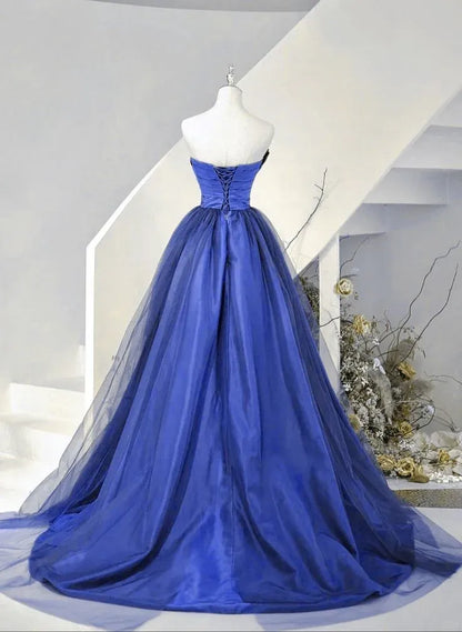 Modern A-Line Sweetheart Sleeveless Satin Sweep/Brush Train Prom Dress