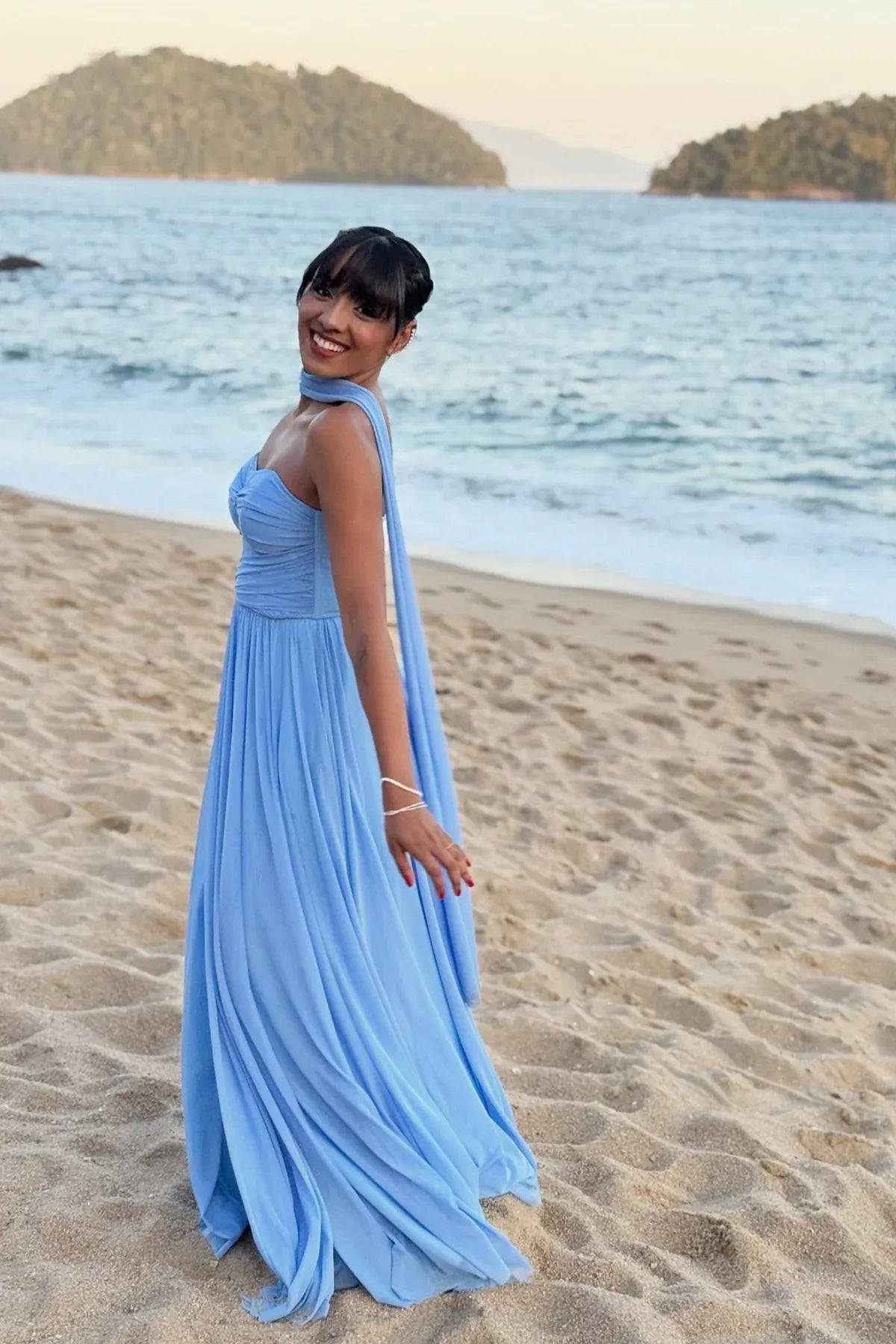 Modern A-Line Sweetheart Sleeveless Slit Keyhole Floor-Length Prom Dress