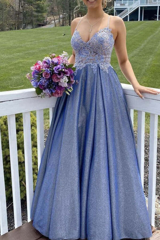Modern A-line Spaghetti Straps Sleeveless Backless Sweep/Brush Train Prom Dress
