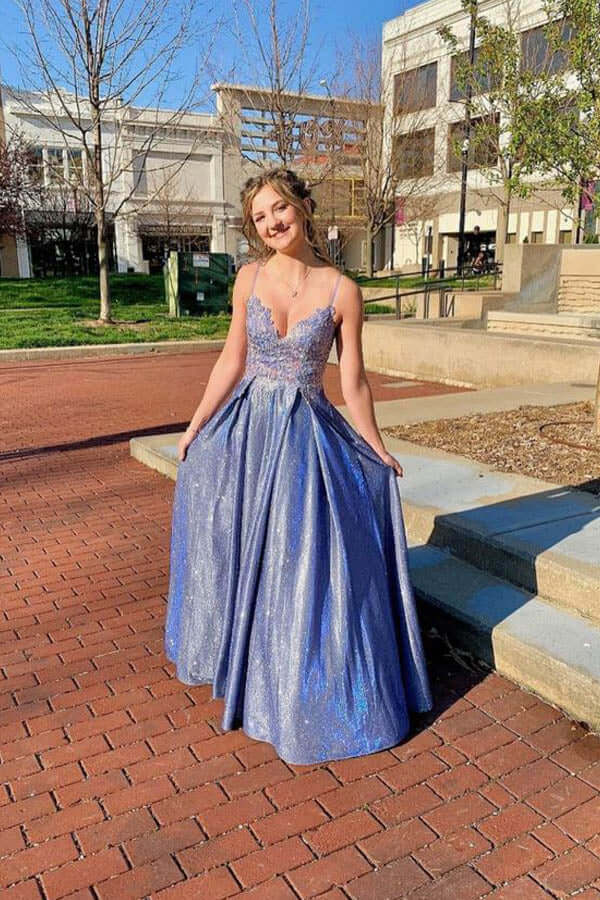 Modern A-line Spaghetti Straps Sleeveless Backless Sweep/Brush Train Prom Dress