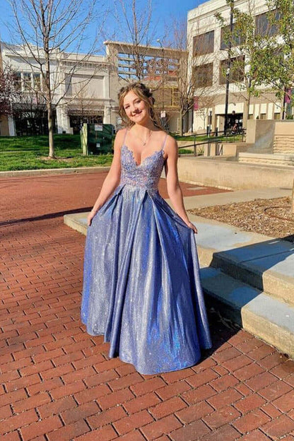 Modern A-line Spaghetti Straps Sleeveless Backless Sweep/Brush Train Prom Dress