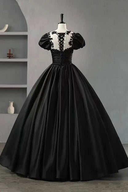 Modern Ball Gown Scoop Neck Short Sleeve Lace Up Sweep/Brush Train Prom Dress
