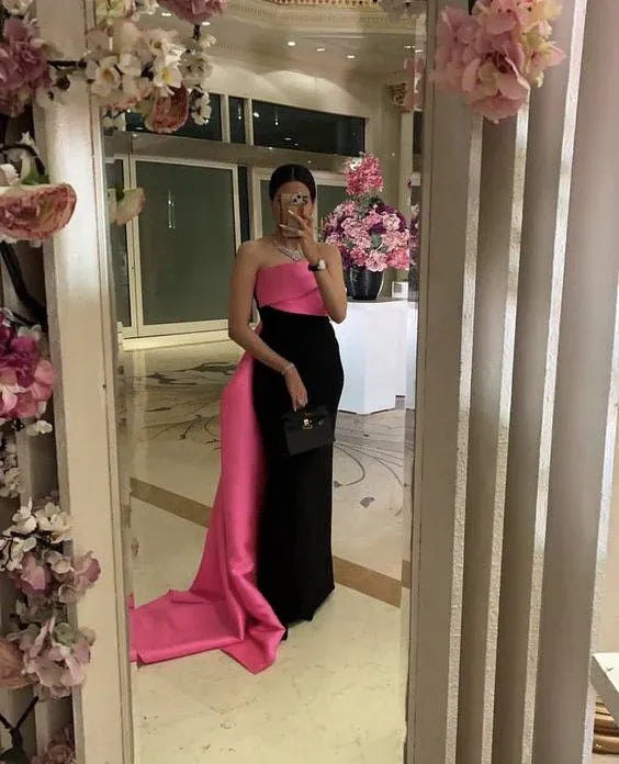Modern Ball Gown Strapless Sleeveless Satin Pleated Floor-Length Evening Dress