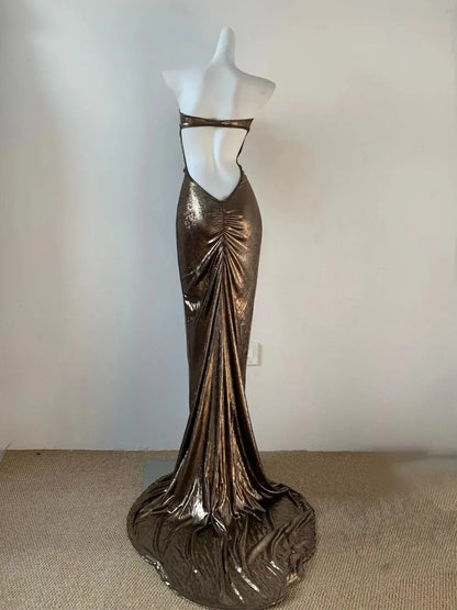 Modern Mermaid Strapless Neck Backless Sweep/Brush Train Prom Dress