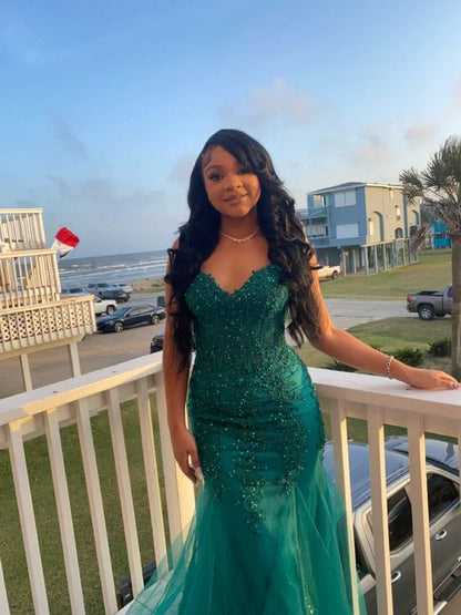 Modern Mermaid V Neck Sleeveless Backless Floor-Length Prom Dress