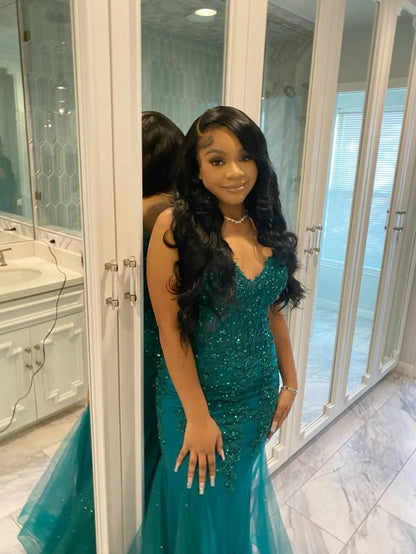 Modern Mermaid V Neck Sleeveless Backless Floor-Length Prom Dress