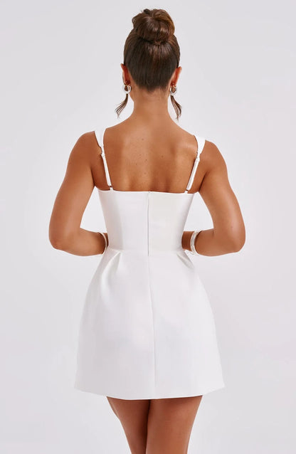 Modern A-Line Square Neck Corset Pleated White Mini Homecoming Dress