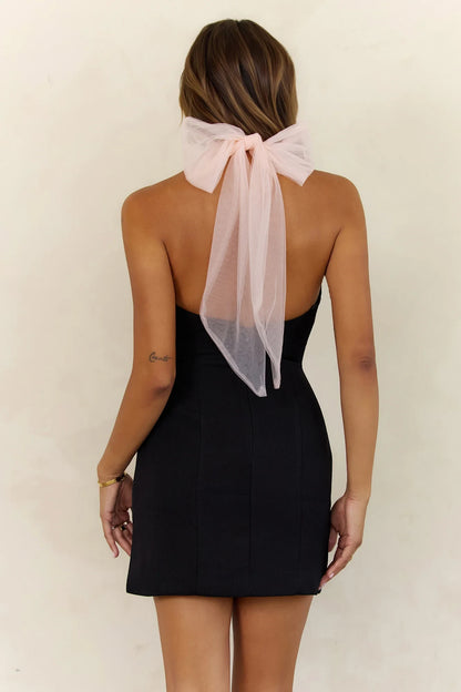 Modern Chic Sheath Halter Draped Backless Tulle Pink Black Mini Homecoming Dress