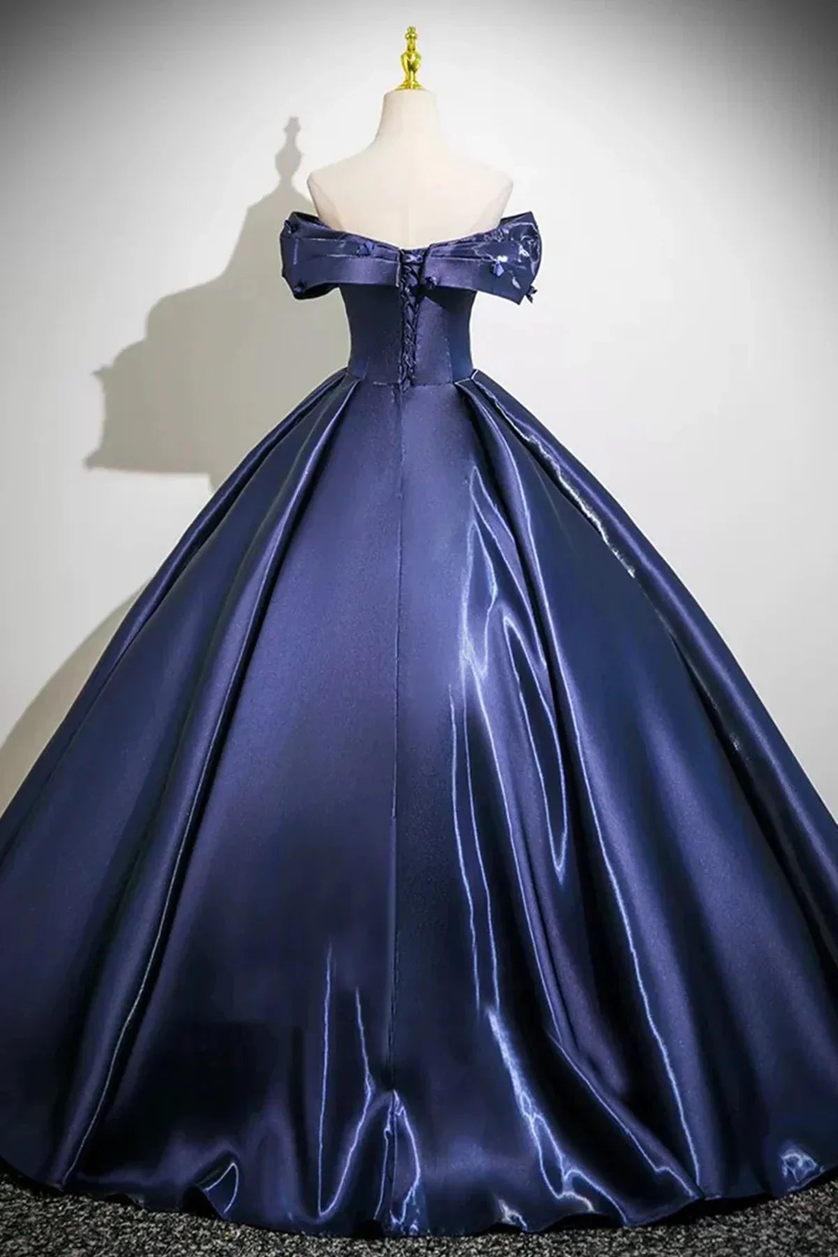 Navy Satin Long Prom Dress A-Line Off the Shoulder Party Dress