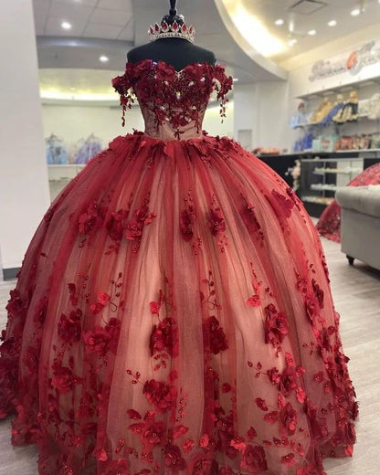 New Off Shoulder Emerald Green Quinceanera Dress 3D Flowers