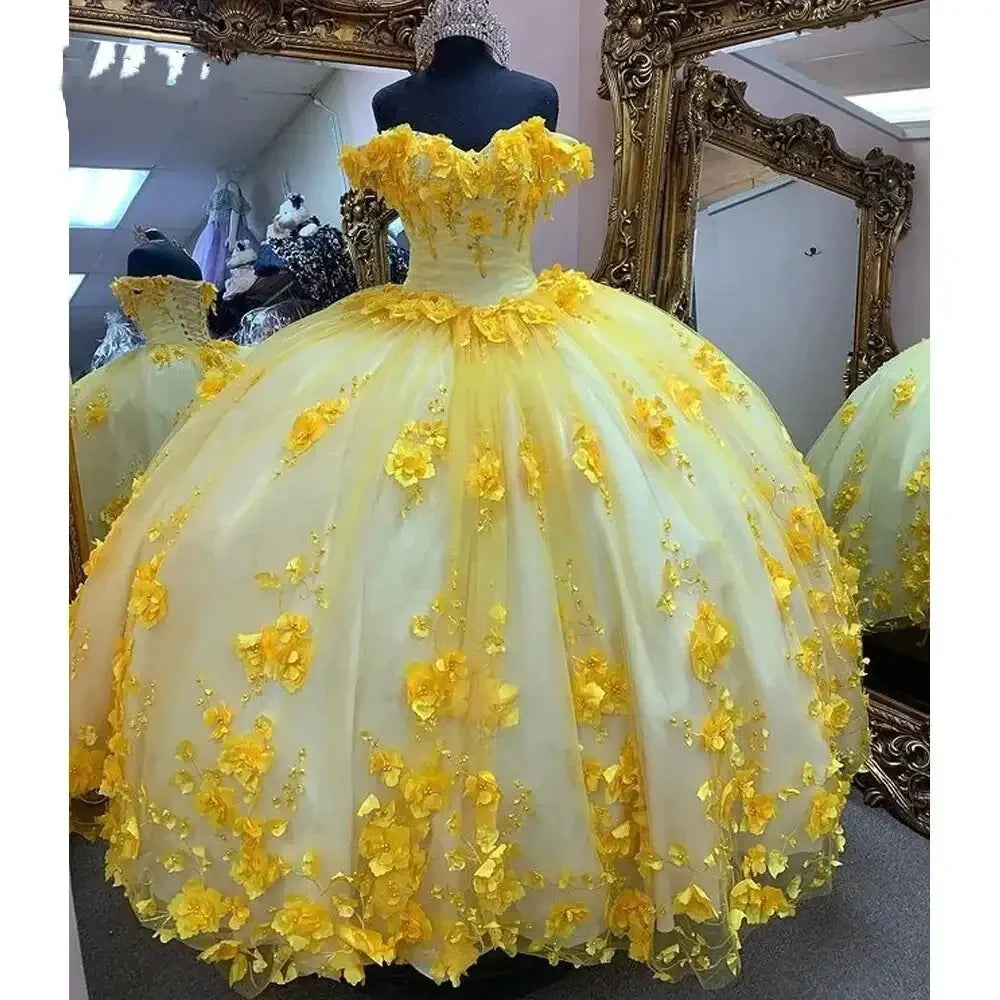 New Off Shoulder Emerald Green Quinceanera Dress 3D Flowers