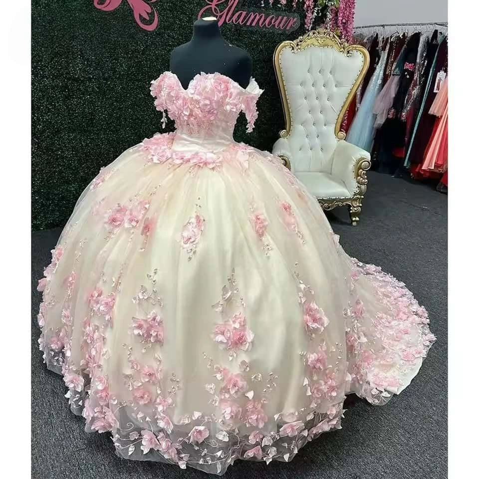 New Off Shoulder Emerald Green Quinceanera Dress 3D Flowers