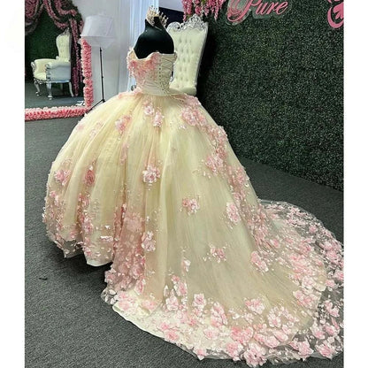 New Off Shoulder Emerald Green Quinceanera Dress 3D Flowers