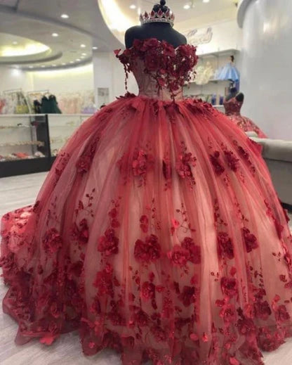 New Off Shoulder Emerald Green Quinceanera Dress 3D Flowers