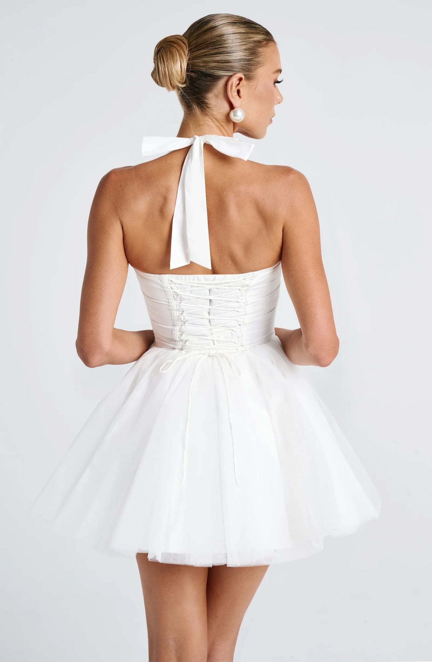 New A-Line Halter Corset Ruffled Tulle Ivory Mini Homecoming Dress Hot Sale