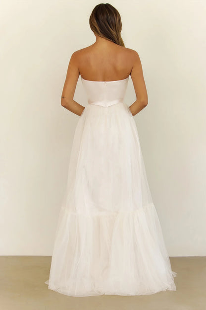 New Elegant A-Line Sweetheart Corset Tiered Tulle White Floor-Length Prom Dress