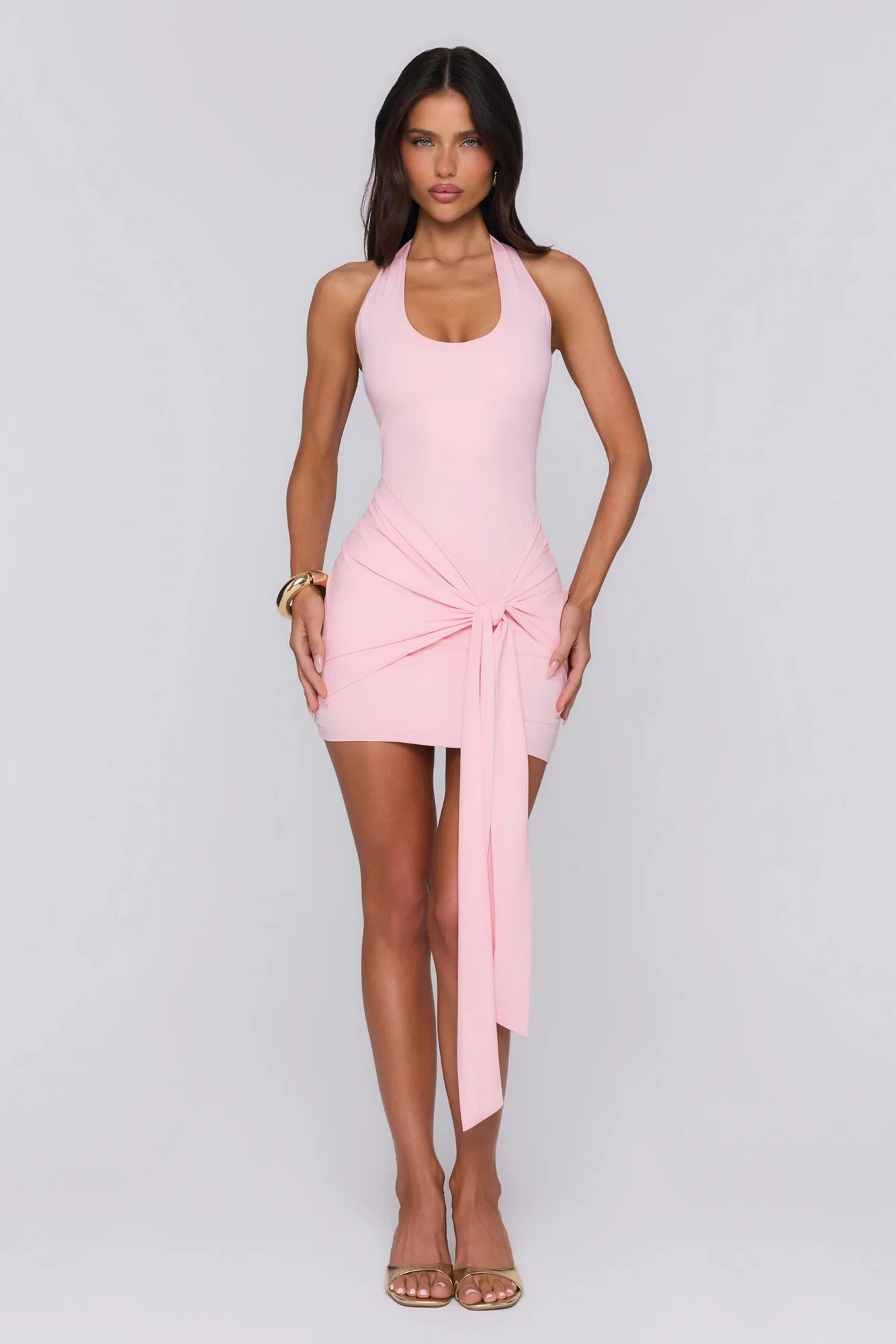 New Sheath Halter Tie-Waist Mini Pink Homecoming Dress For Ladies Custom