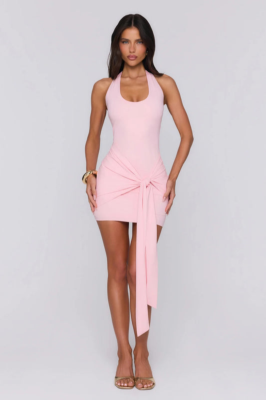 New Sheath Halter Tie-Waist Mini Pink Homecoming Dress For Ladies Custom