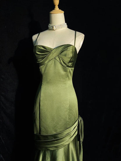 Green Satin Sweetheart Straps Long Evening Dress Long Wedding Party Dress