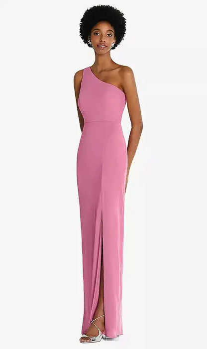 One-Shoulder Chiffon Trumpet Gown in Orchid Pink