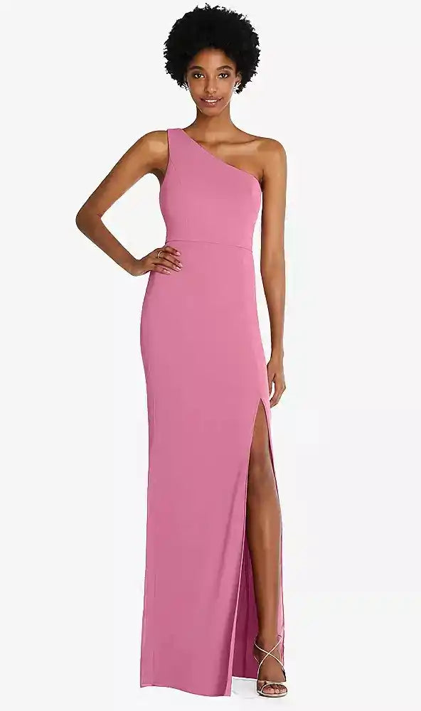 One-Shoulder Chiffon Trumpet Gown in Orchid Pink