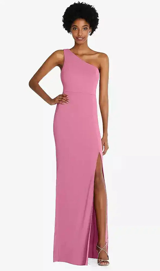One-Shoulder Chiffon Trumpet Gown in Orchid Pink
