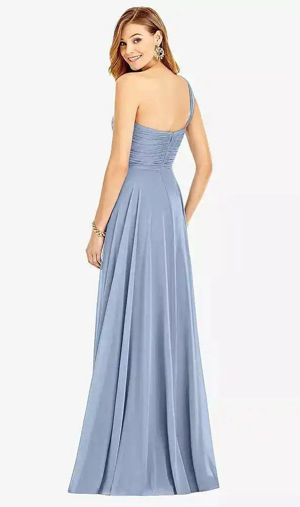 One-Shoulder Draped Chiffon Maxi Dress - Dani in Cloudy