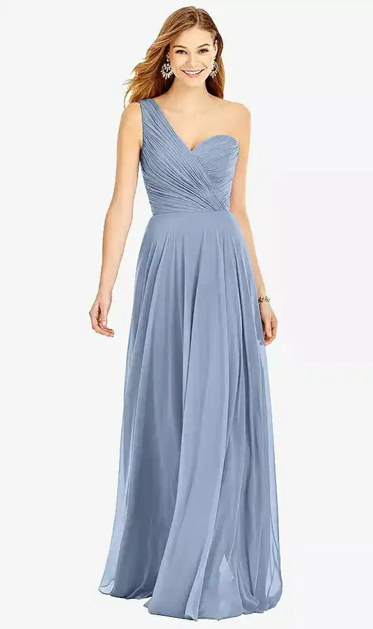 One-Shoulder Draped Chiffon Maxi Dress - Dani in Cloudy