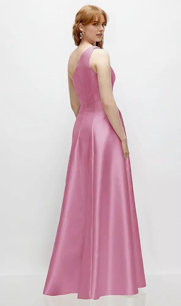 One-Shoulder Full A-Line Satin Gown with Handworked Floral Appliqu¨¦ in Powder Pink
