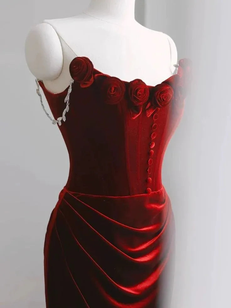 Opulent Velvet Maxi Evening Dress Burgundy Off-Shoulder Floral Sleeves for Women