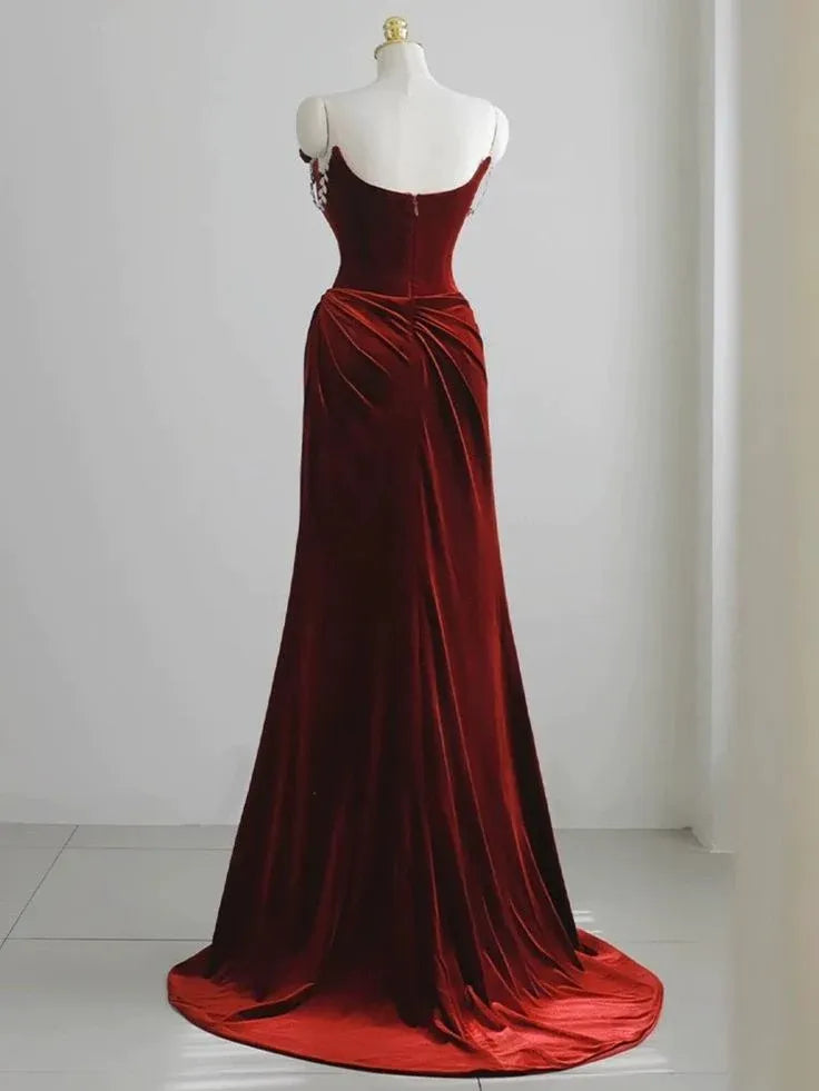 Opulent Velvet Maxi Evening Dress Burgundy Off-Shoulder Floral Sleeves for Women