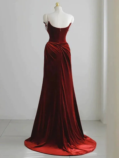 Opulent Velvet Maxi Evening Dress Burgundy Off-Shoulder Floral Sleeves for Women