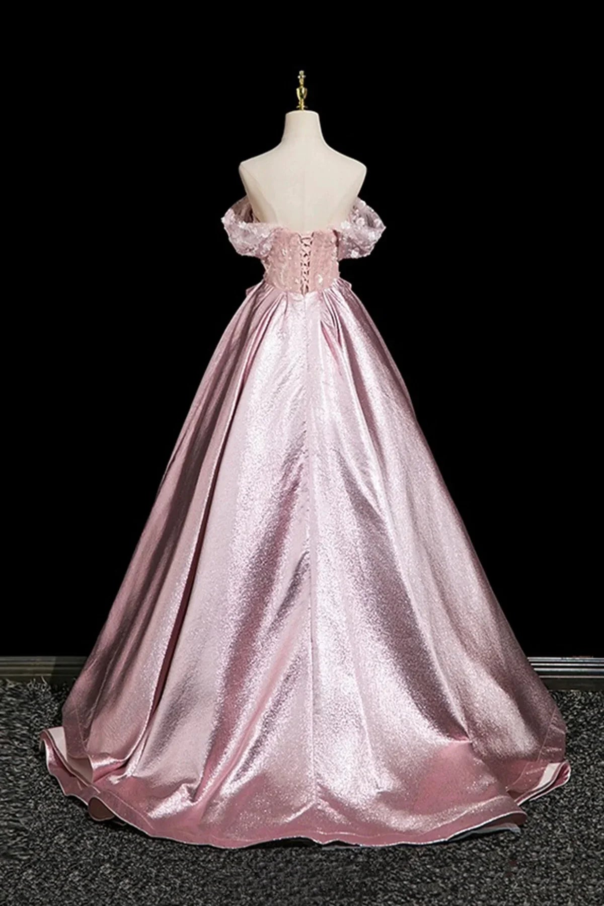 Pink Satin Lace Long Prom Dress Beautiful A-Line Evening Party Dress