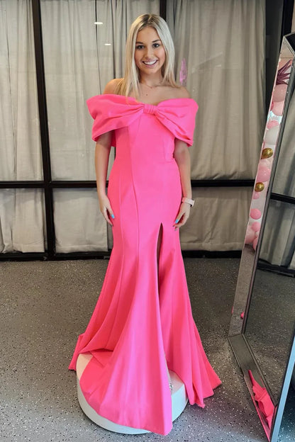 Pink Strapless Prom Dress with Bow