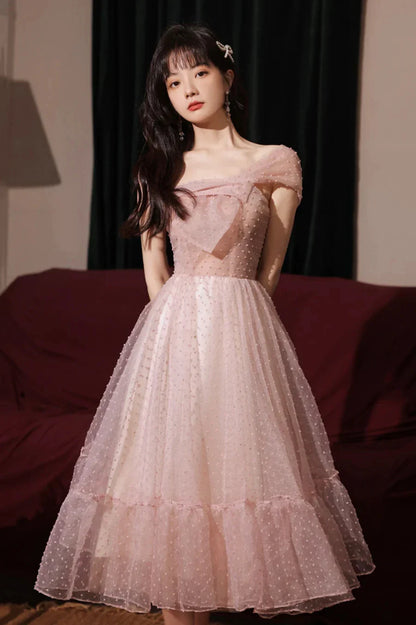 Pink Tulle Short Prom Dresses A-Line Homecoming Dresses