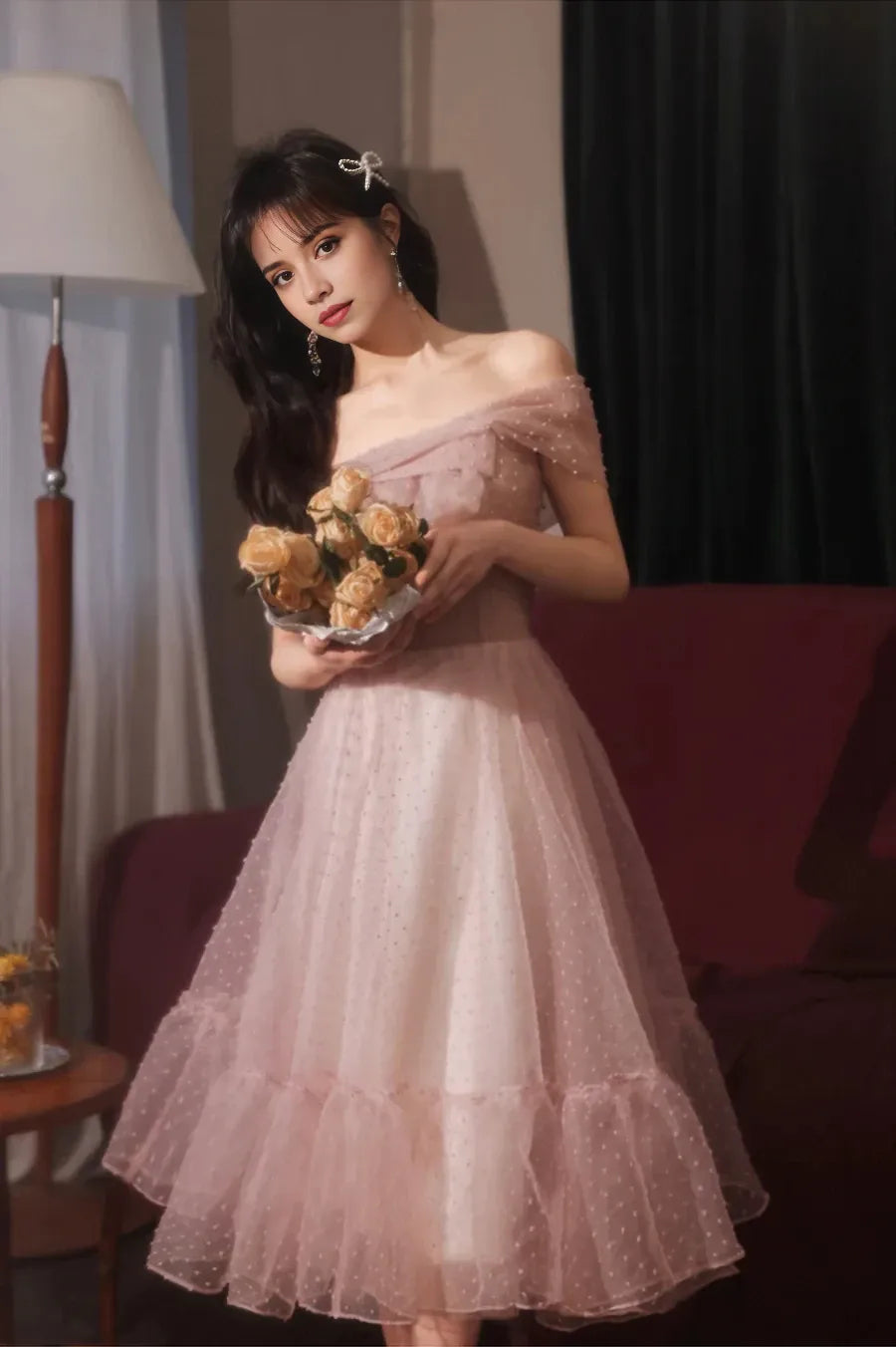 Pink Tulle Short Prom Dresses A-Line Homecoming Dresses