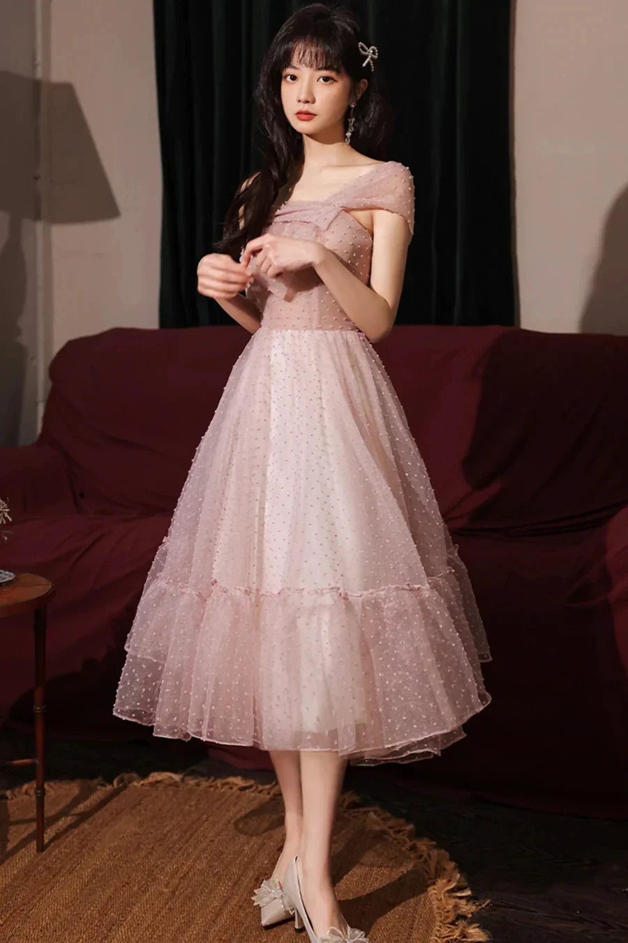 Pink Tulle Short Prom Dresses A-Line Homecoming Dresses