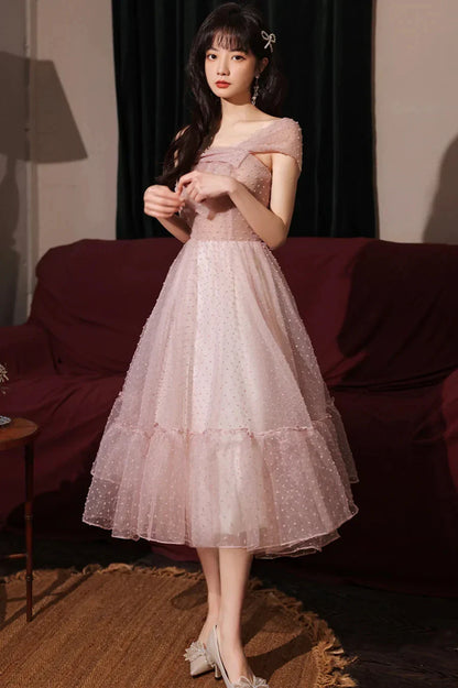 Pink Tulle Short Prom Dresses A-Line Homecoming Dresses