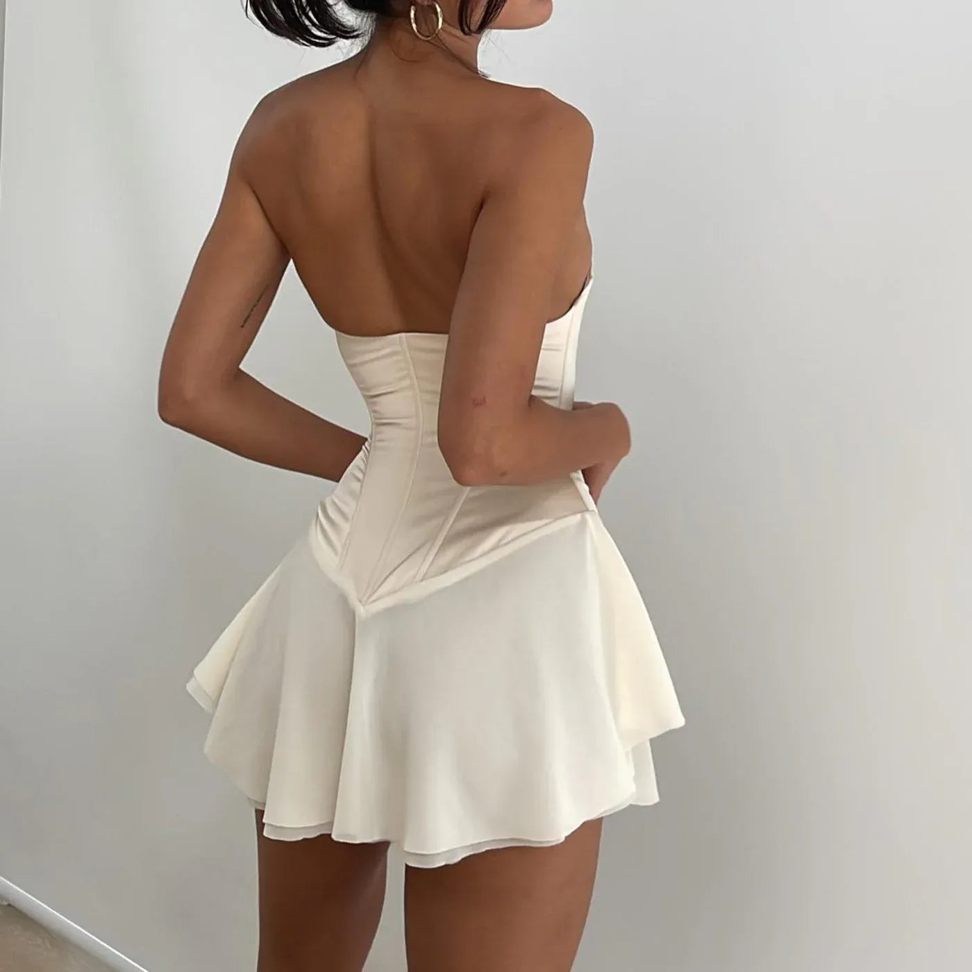 Playful A-Line Strapless Corset Lace-Up Cream Mini Homecoming Dress For Ladies