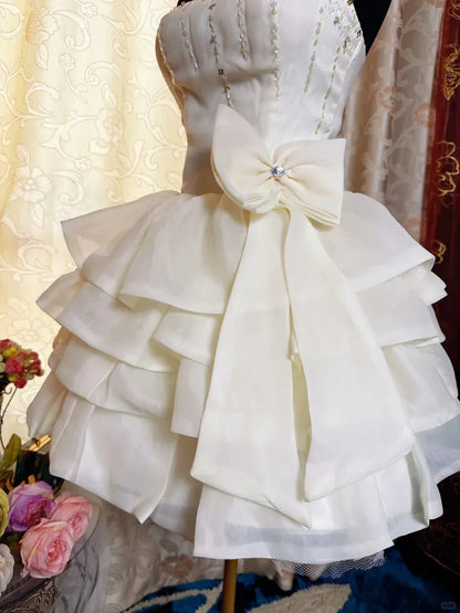 Playful Ballgown Strapless Sleeveless Beaded White Mini Prom Dress for Women Hot Sale