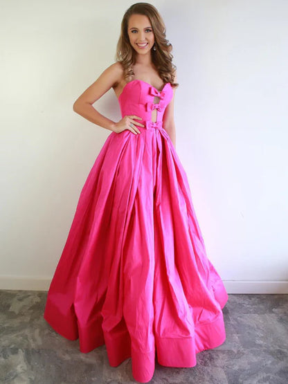 Playful Strapless Sleeveless Bow Hot Pink Floor-Length Prom Dress