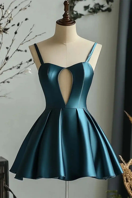 Pleated Satin Cut-out Homecoming Dress