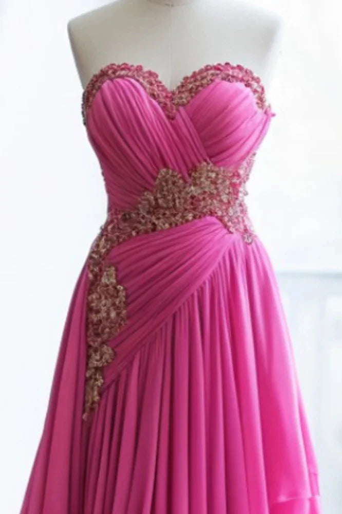 Pleated Sweetheart Pink Prom Dress