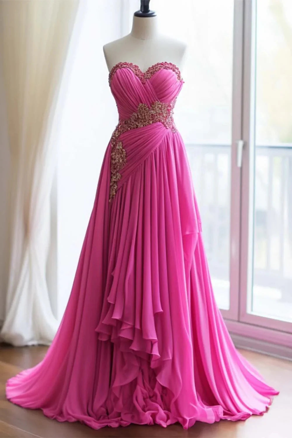 Pleated Sweetheart Pink Prom Dress