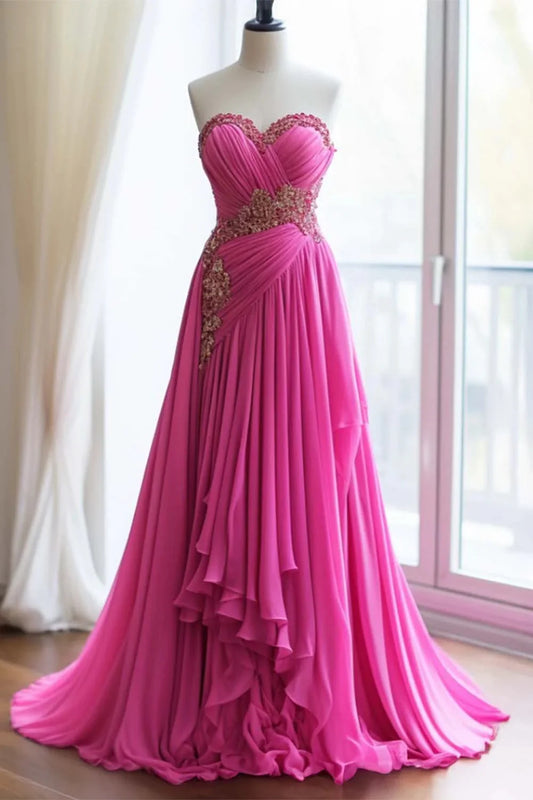 Pleated Sweetheart Pink Prom Dress