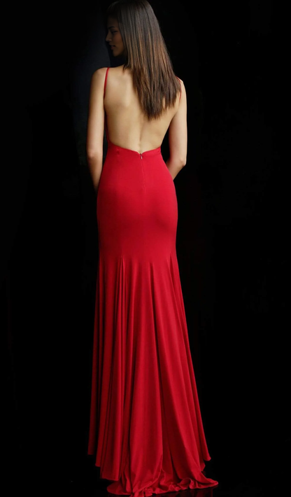 Quyihu Prom Shop Dresses Spaghetti Straps Sleeveless Plunging V-neck Jersey Trumpet Dress Formal Women's Dresses