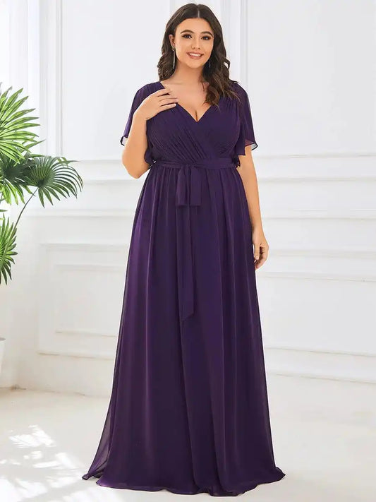 Plus Size Chiffon Tie-Waist Evening Dress Bridesmaid Dresses