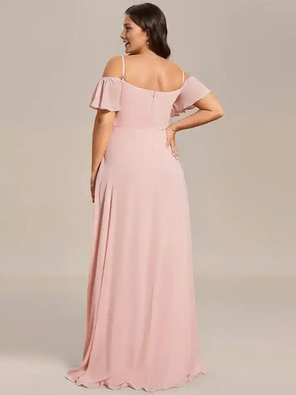 Plus Size Cold Shoulder Formal Bridesmaid Dress with Side Slit
